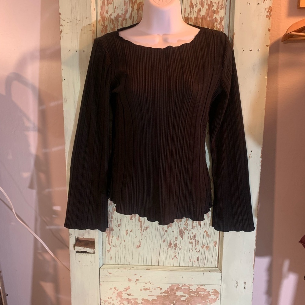 Women’s A New Day Black long scalloped Sleeve blouse size XS #y2k #goth
